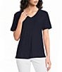 Westbound Petite Size Solid Short Sleeve V-Neck Top - Image 1