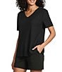 Westbound Petite Size Solid Short Sleeve V-Neck Top - Image 1
