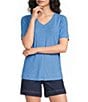 Westbound Petite Size Solid Short Sleeve V-Neck Top - Image 1