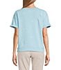 Westbound Petite Size Star Print Short Sleeve Crew Neck Knit Pullover Top - Image 5