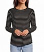 Westbound Petite Size Stripe Long Sleeve Crew Neck Knit Tee - Image 1