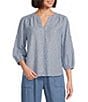 Westbound Petite Size Stripe Print 3/4 Sleeve V-Neck Top - Image 1