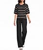 Westbound Petite Size Stripe Short Sleeve Crew Neck Sweater Top - Image 6