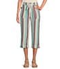 Color:Bright Stripe - Image 1 - Petite Size The ISLAND Bright Stripe Crop Pull-On Mid Rise Wide Leg Drawstring Waist Pants