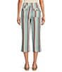 Color:Bright Stripe - Image 2 - Petite Size The ISLAND Bright Stripe Crop Pull-On Mid Rise Wide Leg Drawstring Waist Pants