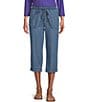 Color:Medium Wash - Image 1 - Petite Size The ISLAND Crop Pull-On Mid Rise Wide Leg Drawstring Waist Jeans