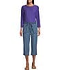 Color:Medium Wash - Image 3 - Petite Size The ISLAND Crop Pull-On Mid Rise Wide Leg Drawstring Waist Jeans