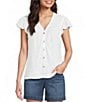 Westbound Petite Size V-Neck Button Front Flutter Sleeve Top - Image 4
