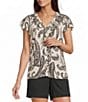 Westbound Petite Size V-Neck Button Front Flutter Sleeve Top - Image 1