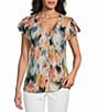 Westbound Petite Size V-Neck Button Front Flutter Sleeve Top - Image 1