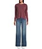 Westbound Petite Size Waffle Long Sleeve Pullover Top, Color:Burgundy - Image 3