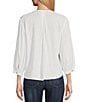 Color:White - Image 2 - Petite Size Woven 3/4 Sleeve V-Neck Pullover Tie Front Top