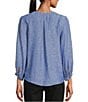 Color:Blue - Image 2 - Petite Size Woven 3/4 Sleeve V-Neck Pullover Tie Front Top
