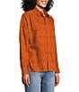 Westbound Petite Size Woven Plaid Collared Oversized Long Sleeve Top, Color:Umber - Image 3