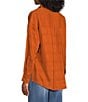 Westbound Petite Size Woven Plaid Collared Oversized Long Sleeve Top, Color:Umber - Image 4