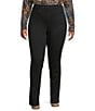 Westbound Plus High Rise Patch Pocket Straight Leg Full Length Pull-On Pants, Color:Black - Image 1