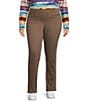 Westbound Plus High Rise Straight Leg Pull-On Pants, Color:Mocha - Image 1