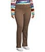 Westbound Plus High Rise Straight Leg Pull-On Pants, Color:Mocha - Image 3