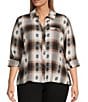 Westbound Plus Size Plaid Print Long Sleeve V-Neck Blouse - Image 5