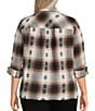 Westbound Plus Size Plaid Print Long Sleeve V-Neck Blouse - Image 6
