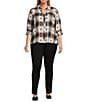 Westbound Plus Size Plaid Print Long Sleeve V-Neck Blouse - Image 3