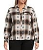 Westbound Plus Size Plaid Print Long Sleeve V-Neck Blouse - Image 4