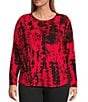Westbound Plus Red/Black Bias Beam Long Sleeve Crew Neck Pullover, Color:Red/Black Bias Beam - Image 1