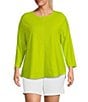 Color:Kiwi Colada - Image 1 - Plus Size Knit 3/4 Sleeve Crew Neck Tee Shirt