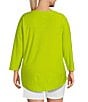 Color:Kiwi Colada - Image 2 - Plus Size Knit 3/4 Sleeve Crew Neck Tee Shirt