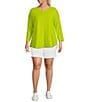Color:Kiwi Colada - Image 3 - Plus Size Knit 3/4 Sleeve Crew Neck Tee Shirt