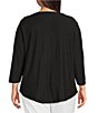 Color:Black - Image 2 - Plus Size Knit 3/4 Sleeve Crew Neck Tee Shirt
