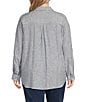 Westbound Plus Size 3/4 Roll-Tab Sleeve Point Collar Y-Neck Button Front Top, Color:Spring Stripe - Image 2