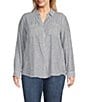 Westbound Plus Size 3/4 Roll-Tab Sleeve Point Collar Y-Neck Button Front Top, Color:Spring Stripe - Image 4