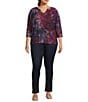 Westbound Plus Size Notch Collar 3/4 Sleeve Printed Blouse, Color:Zephyr Multi - Image 3