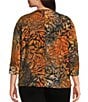 Westbound Plus Size Notch Collar 3/4 Sleeve Printed Blouse, Color:Umber Multi - Image 2