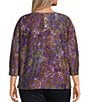 Westbound Plus Size Notch Collar 3/4 Sleeve Printed Blouse, Color:Purple Multi - Image 2