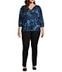 Westbound Plus Size Notch Collar 3/4 Sleeve Printed Blouse, Color:Blue Multi - Image 3