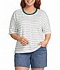 Westbound Plus Size Short Sleeve Offset Stripe Crew Neck Top - Image 1