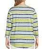 Color:Chalk Stripe - Image 2 - Plus Size Knit Stripe 3/4 Sleeve Crew Neck Top