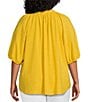 Westbound Plus Size 3/4 Sleeve Ruffle V-Neck Embroidered Yoke Partial Button Front Top, Color:Daffodil - Image 2