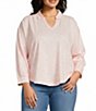 Westbound Plus Size 3/4 Sleeve V Neck Collared Slub Knit Top - Image 1