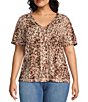 Westbound Plus Size Animal Texture Short Short V-Neck Top,Specials : American Fashion Style Bags On Sale
