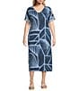 Westbound Plus Size Blue Geo Tex Short Sleeve V-Neck Dress, Color:Blue Geo Tex - Image 1