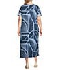 Westbound Plus Size Blue Geo Tex Short Sleeve V-Neck Dress, Color:Blue Geo Tex - Image 2
