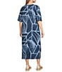 Westbound Plus Size Blue Geo Tex Short Sleeve V-Neck Dress, Color:Blue Geo Tex - Image 4