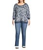 Westbound Plus Size Blue Tie Dye Drops Knit Long Sleeve Button Shoulder Pullover Top, Color:Blue Tie Dye Drops - Image 3