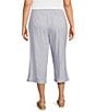 Westbound Plus Size Blue White Stripe Crop Linen Blend Pants, Color:Blue White Stripe - Image 2