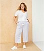 Westbound Plus Size Blue White Stripe Crop Linen Blend Pants, Color:Blue White Stripe - Image 5