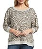 Westbound Plus Size Brown Zebra Knit Long Sleeve Button Shoulder Pullover Top, Color:Brown Zebra - Image 1