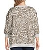 Westbound Plus Size Brown Zebra Knit Long Sleeve Button Shoulder Pullover Top, Color:Brown Zebra - Image 2